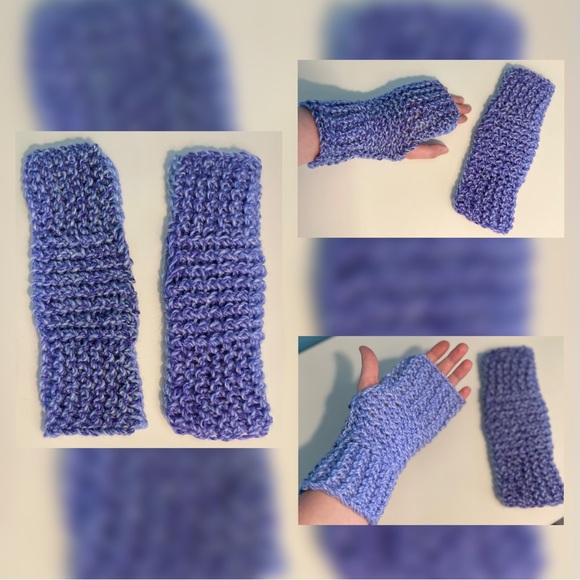 Handmade Hand Crafted Reversible Knit fingerless gloves typing gloves Purple - Picture 3 of 3